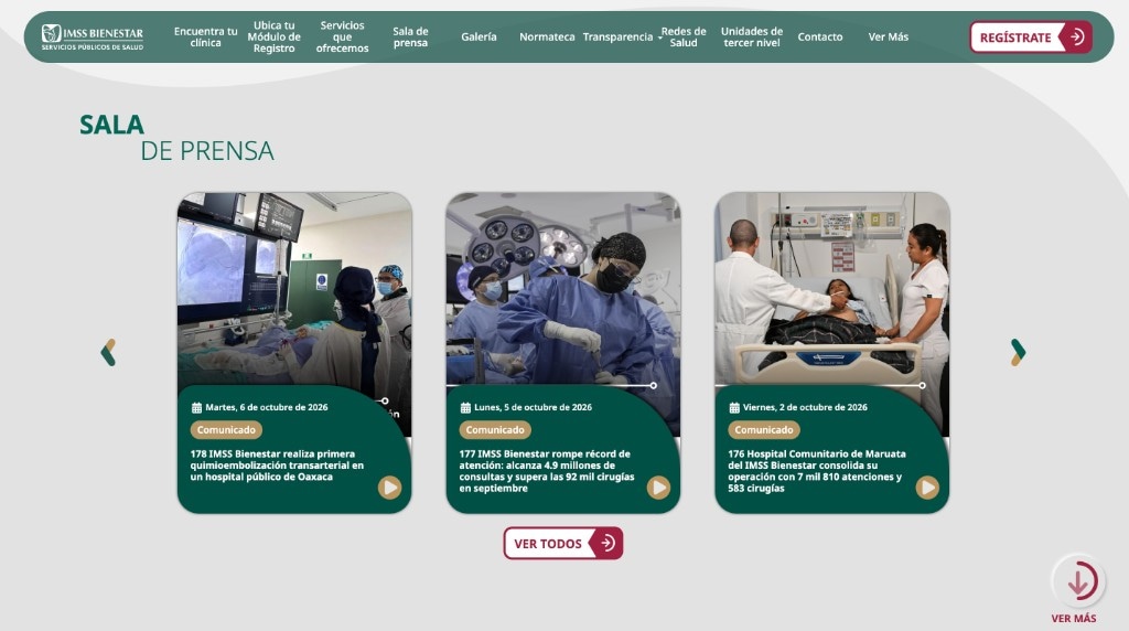 Sala de prensa del IMSS Bienestar — carrusel dinámico de comunicados